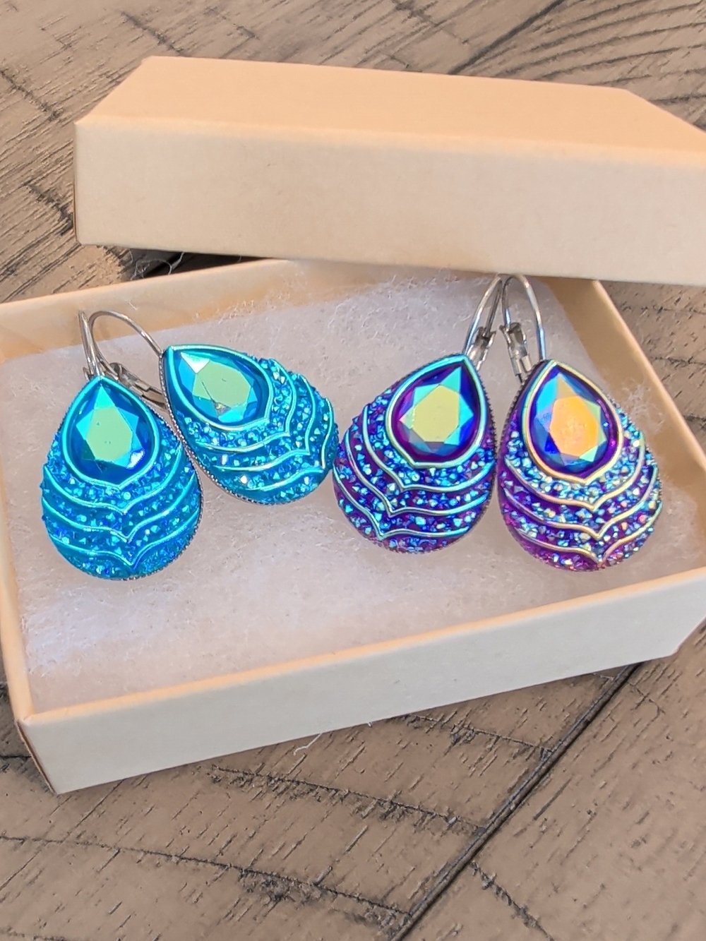 Iridescent Teardrop Earrings - Blue & Purple